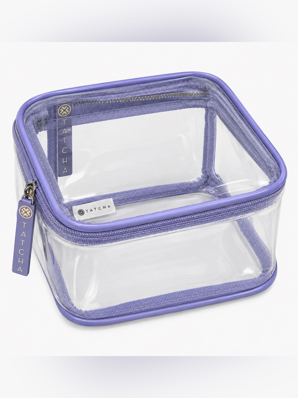 Tatcha Clear Cosmetic Case with Lavender Trim